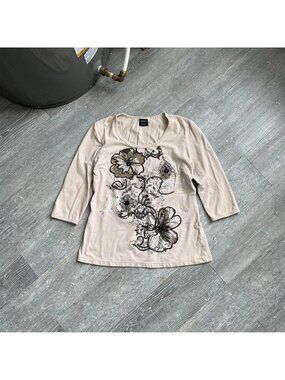 Beige / Cream / Black “Tribal” Y2K / Grunge Graphic Flower / Floral Shirt